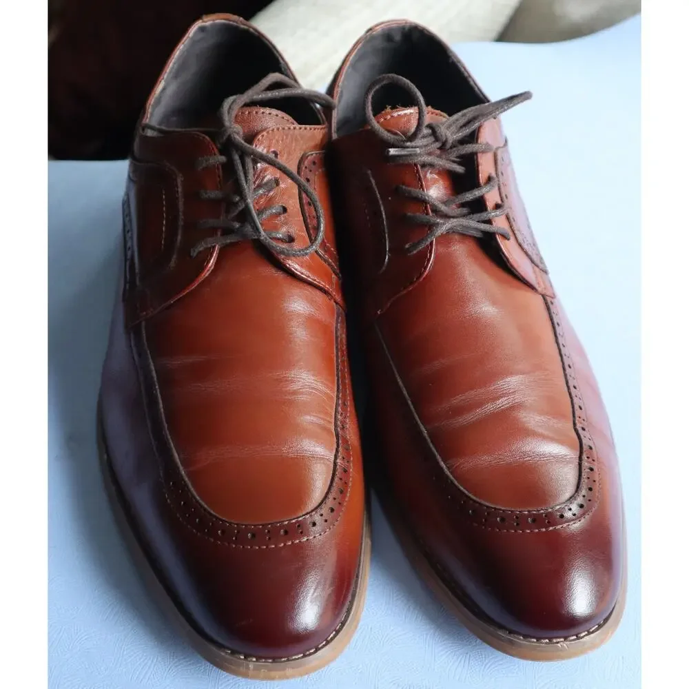 Stacy Adams Dwight Cap Toe Dress Shoes Burnished Cognac Brown Men 10W Wide